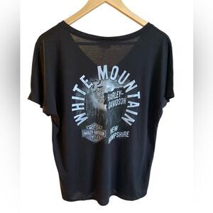 Harley Davidson Women Black Graphic V-neck White Mountain New Hampshire Spooky M
